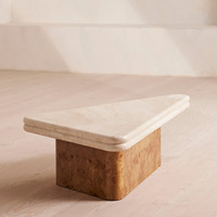 Table basse moderne en bois avec plateau en pierre de roche française, table d'appoint minimaliste noire, ensemble de tables d'appoint pour hôtel, salon, appartement, canapé