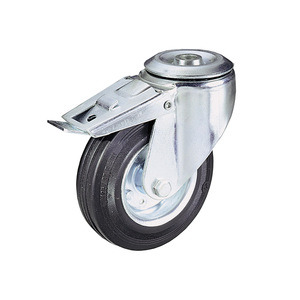 Rueda giratoria Ttake con placa superior de 2.0 mm, rodamiento de bolas, freno de bloqueo total, banda de rodadura firme, acero gris con orificio pasante - Product Image 1