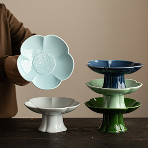 Plato de cerámica con forma de flor, porcelana, diseño de flor de cerezo grande, para la sala de estar, para servir té y aperitivos. - Product Image 2