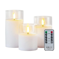Bougie sans flamme à LED chaude en verre doré sur le thème de Noël (commandée à distance) (ensemble d'éclairage chaleureux et confortable)
