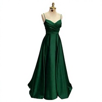 Robe de soirée longue en satin de luxe, col en V, coupe trapèze, bretelles spaghetti, élégante et sexy, pour soirée