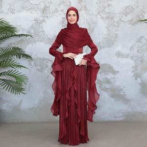 Vestido Largo Musulmán de Chifón con Volantes Multicolores de Lujo para Dubái 2026, con Hiyab, Abaya Modesta para Eventos Formales - Product Image 3
