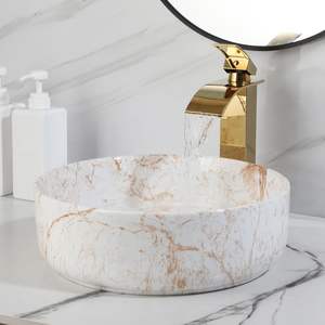 Combo <span class=keywords><strong>de</strong></span> fregadero <span class=keywords><strong>de</strong></span> baño <span class=keywords><strong>de</strong></span> mármol blanco-Tazón redondo sobre encimera <span class=keywords><strong>de</strong></span> 14 "+ grifo <span class=keywords><strong>de</strong></span> <span class=keywords><strong>cascada</strong></span> y drenaje emergente - Product Image 6