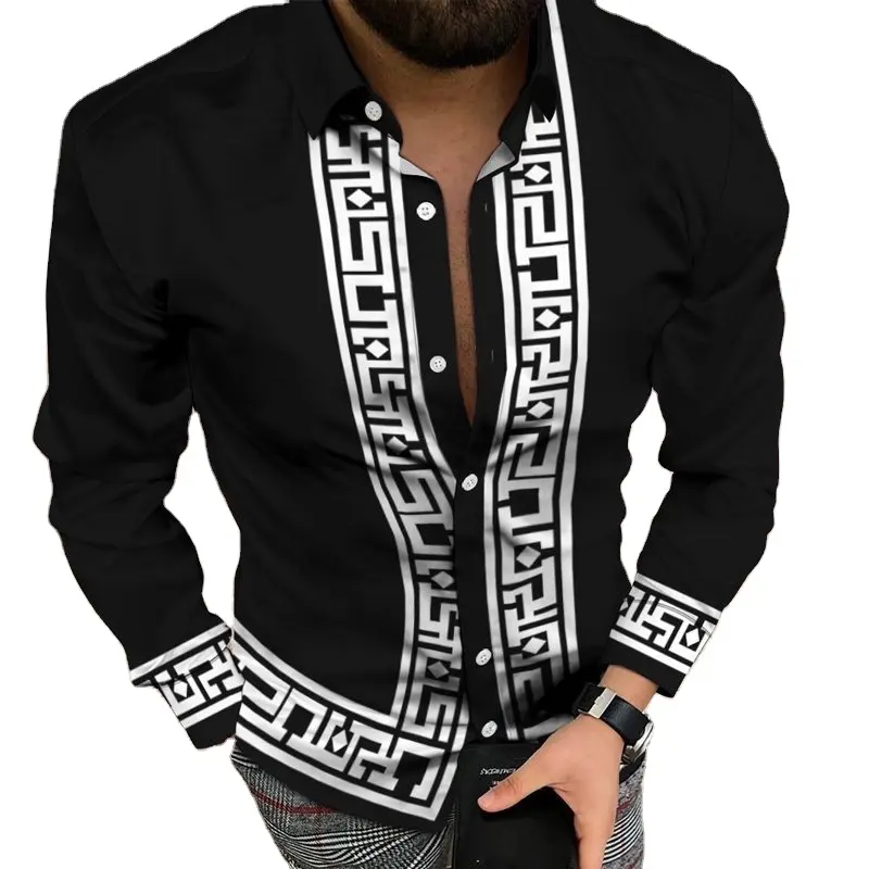 New Graphics printed shirts men 2022 Quality fashion turn down collar blouse long sleeve Top plus size male party clothing