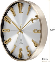 Reloj de Pared Moderno y Sencillo de Metal de 12 Pulgadas, Números 3D de Lujo, Control por Radio, Silencioso, Redondo, Dorado, Bronce, Personalizado, Atómico, de Aluminio