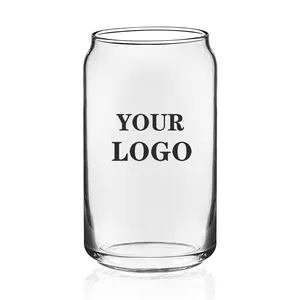 Lot de verres à boisson élégants, Logo personnalisé imprimé, vente en gros, Soda transparent 16oz, pour toutes les boissons