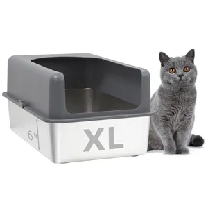 Caixa de areia de aço inoxidável para gatos, caixa de areia de aço inoxidável com tampa, caixa de areia extra grande (24''Lx16''Wx6''H)