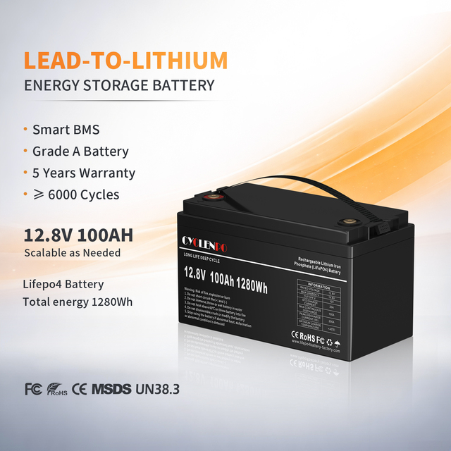 CYCLENPO 12v Lithium Ion Built-in 100A BMS Bluetooth Lithium Battery 12v 100ah Lithium Batteries for Solar Energy System
