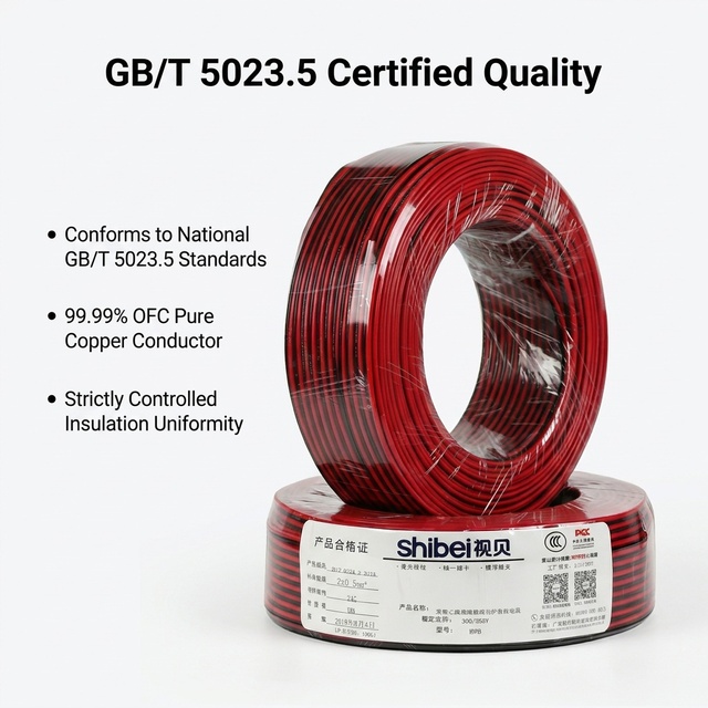 High Quality Solid 2 Core OFC Power & Building Speaker Wire 99.99% Pure Copper Red Black PVC Insulated RVB 100m Roll