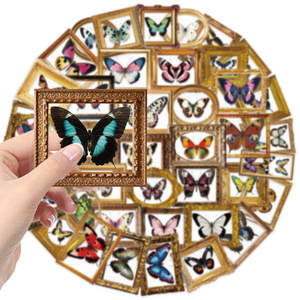 50 Uds. Etiquetas adhesivas de mariposa Retro PET transparentes troqueladas personalizadas <span class=keywords><strong>autoadhesivas</strong></span> e impermeables de PE transparente con Adhesivo de silicona - Product Image 1