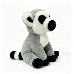 Black and white lemur plush with striped tail,Soft fur lemur toy, Cartoon-style lemur plush, Adorable lemur with mask markings - Product Image 4