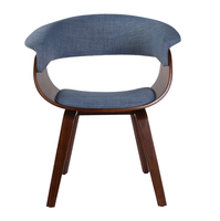 Fauteuil de chambre moderne et confortable, mobilier de styliste italien, en noyer + lin bleu, haute qualité