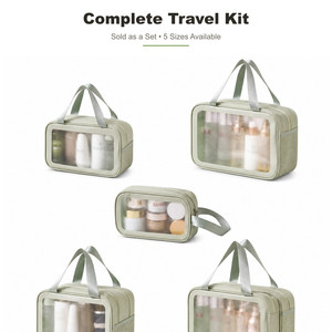 Bolsa <span class=keywords><strong>de</strong></span> Aseo con Separación para Artículos Húmedos y Secos, Organizador <span class=keywords><strong>de</strong></span> Cosméticos con Ventana <span class=keywords><strong>de</strong></span> PVC, Bolsas <span class=keywords><strong>de</strong></span> Viaje Impermeables <span class=keywords><strong>de</strong></span> Cuero PU, Logotipo Personalizado OEM y ODM - Product Image 2