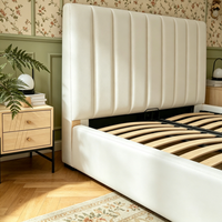 Nouvelle Arrivée 2026 Lit de Luxe avec Cadre en Acier et Tissu Lin, Style Ferme Moderne, Lit avec Rangement Hydraulique pour Chambre à Coucher
