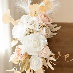 Ensemble de 2 fleurs blanches de décoration de mariage, mousse de crème blanche, guirlande d'eucalyptus en soie pour fête de mariage, décoration de la maison