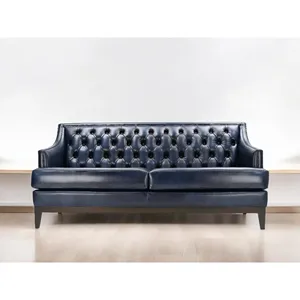 Sofá individual de dos plazas Chesterfield con mechones europeos azules de alta calidad, Casa de Campo de cuero Buff, sala de estar, dormitorio, centro comercial, apartamento - Product Image 5
