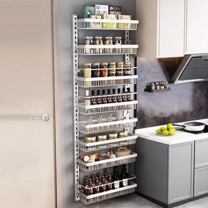 מתלה מחץ נירוסטה ללא אגרוף קיר עם סלי תיבול הניתנים להסרה מתכווננת למטבח ודלתות אמבטיה - Product Image 6