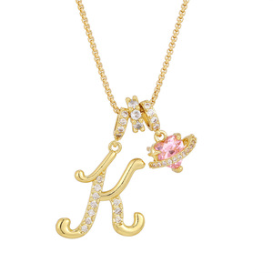 Collana con Ciondolo a Lettera Iniziale Delicata, con Zircone Rosa Scintillante a Cuore, Collana Alfabeto per Donna, Gioielli in Rame a Tema Amore, Vendita Calda - Product Image 2