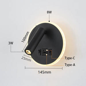 Le rectangle carré rond a mené des lampes murales de lecture de chevet avec le port de charge de type-c <span class=keywords><strong>pour</strong></span> l'hôtel - Product Image 2