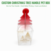 Boîte en plastique PET transparente recyclée écologique personnalisée pour arbre de Noël, emballage cadeau pliable avec poignée pour faux cils et cosmétiques