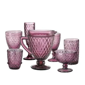 Hersteller Großhandel Glaswaren farbige grüne rosa Champagner gläser Vintage geprägte Weinglas Becher mit Augen muster