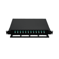 Panel Patch Fiber Optik 24 Core Dilengkapi Penuh LC 12 Port LC/OM3, Rak Distribusi Optik 19 inci Hitam