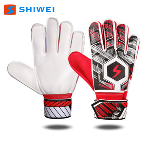 Guantes de portero de fútbol Shiwei de látex PU transpirables unisex para niños y adultos en verde, amarillo y rojo. - Product Image 2