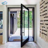 Porte d'entrée en verre électrique intelligente moderne sur mesure NF pour appartements et villas, avec serrure pivotante en aluminium, insonorisée et isolée thermiquement