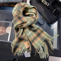 Écharpe longue géométrique en laine, chaude et respirante, polyvalente pour l'hiver, cache-cou de voyage pour femme, pashmina à carreaux, idéale pour un cadeau