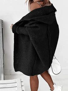 Cardigan uni pour <span class=keywords><strong>femme</strong></span>, sweat à capuche <span class=keywords><strong>long</strong></span>, doux et ample, pull tricoté tendance et décontracté - Product Image 2