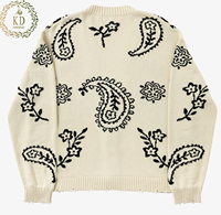 Fabricant de chandails personnalisés KD Pull cardigan en tricot surdimensionné boutonné mat déchirures pénibles