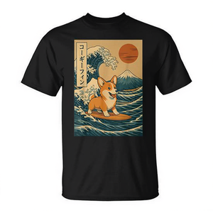 T-shirt Corgi Surfing Japanese Wave unisexe, taille adulte S M L XL XXL - Product Image 2