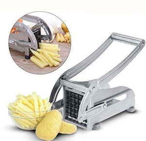 Mesin pemotong sayur multifungsi, mesin pemotong kentang goreng logam dioperasikan dengan tangan baja tahan karat 2 pisau untuk sayuran - Product Image 1