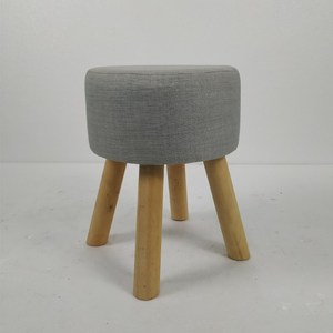 Repose-pieds rond en bois à 4 jambes, avec couverture en tissu de lin, pour le printemps - Product Image 2