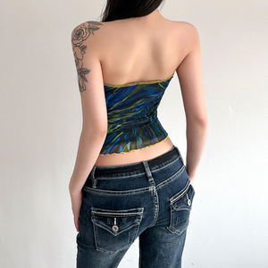 Top Bandeau de Malla con Estampado Floral Estilo Isleño para Mujer, Top sin Tirantes sin Costuras para Verano y Playa - Product Image 3