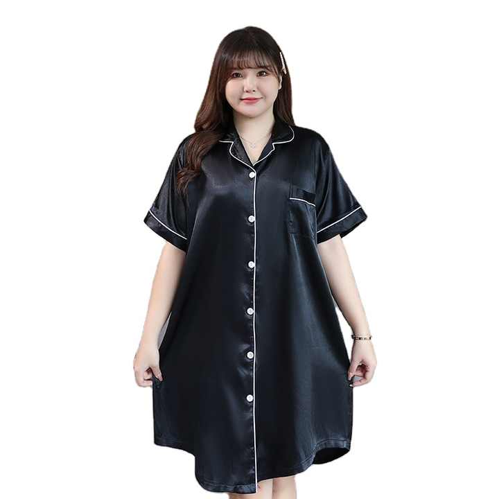 Fat guy ice silk nightgown women’s summer fat girl sexy pajamas