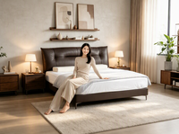 Lit King Size Luxe en Cuir Véritable avec Tête de Lit en Bois, Confortable et Doux, Style Nuage, Offre Spéciale
