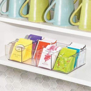 Compact Plastic Tea Storage Organizer Caddy Tote Bin with 8 Divided Sections Built-in Handles Holder for Tea Bags Small Packets