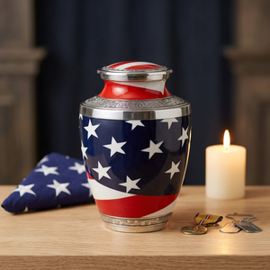 Urna de Aluminio con Bandera Americana para Cenizas Humanas, Fabricante Directo, Urna Grande para Adultos con Capacidad para 200 Pulgadas Cúbicas - Product Image 4