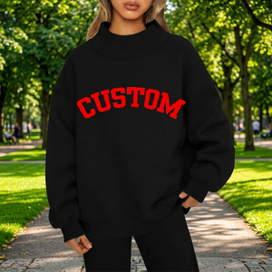 Customize Black Women Oversized <b>Crewneck</b> Sweatshirt Minimalist Drop Shoulder Cozy Custom Letter Print Casual Pullover <b>Sweaters</b> - Product Image 2
