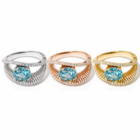 Bague de fiançailles de luxe en argent sterling 925, pavé double couche, avec pierre précieuse aigue-marine bleue taille glace pilée, plaqué rhodium YAG