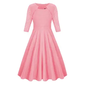 Vestido Midi de encaje de media manga para mujer, elegante, Formal, para cóctel, baile de graduación, falso de dos piezas, novedad de 2021