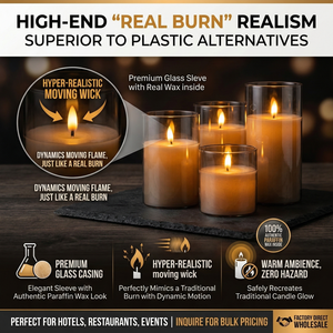 Bougies LED à piles en gros avec flamme mobile, bougies pilier en cire LED dans un verre avec télécommande - Product Image 2