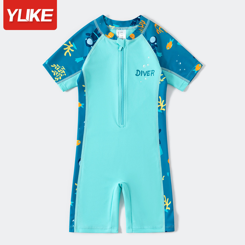2025 New Boys One Piece Sun Protective Swimwear Professional Training Swimsuit For Hot Springs Beach Front Custom Logo Position