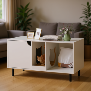 Caja de arena para gatos de 40 pulgadas, oculta, moderna, mueble para mascotas para sala de estar, plástico blanco - Product Image 2