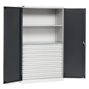 PERFOM170 Cabinet Organizer con 2 porte 2 ripiani a fessura 9 cassetti telescopici dimensioni W1193 X D555 X H2000 mm - Product Image 1