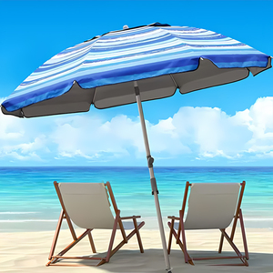 Sombrilla de playa extra grande de 1.6m 1.8m 2m 2.2m con diseño a rayas, ángulo ajustable, UPF 50+ para proteger del sol. - Product Image 1