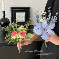 Buket Bunga Artifisial Kecil Grosir, Mini Mawar Sutra, Lily, Hydrangea untuk Buket Pengiring Pengantin, Dekorasi Vas Rumah