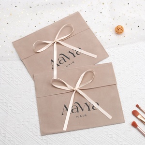 Custom Logo Printed Brown Velvet Jewelry Gift Packaging Bag With Ribbon Tie Luxury Soft <b>Purse</b> Lingerie Hair Storage Envelope Bag - Product Image 2