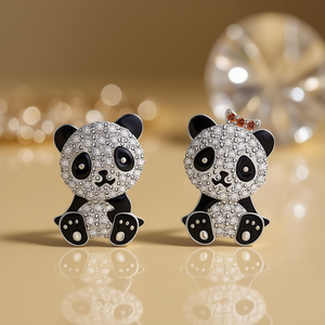 Pendientes de Panda en Oro Blanco con Cristal, Diseño de Dibujos Animados, Joyería de Moda para Mujer, Regalo, Microincrustaciones, Aleación de Zinc - Product Image 2